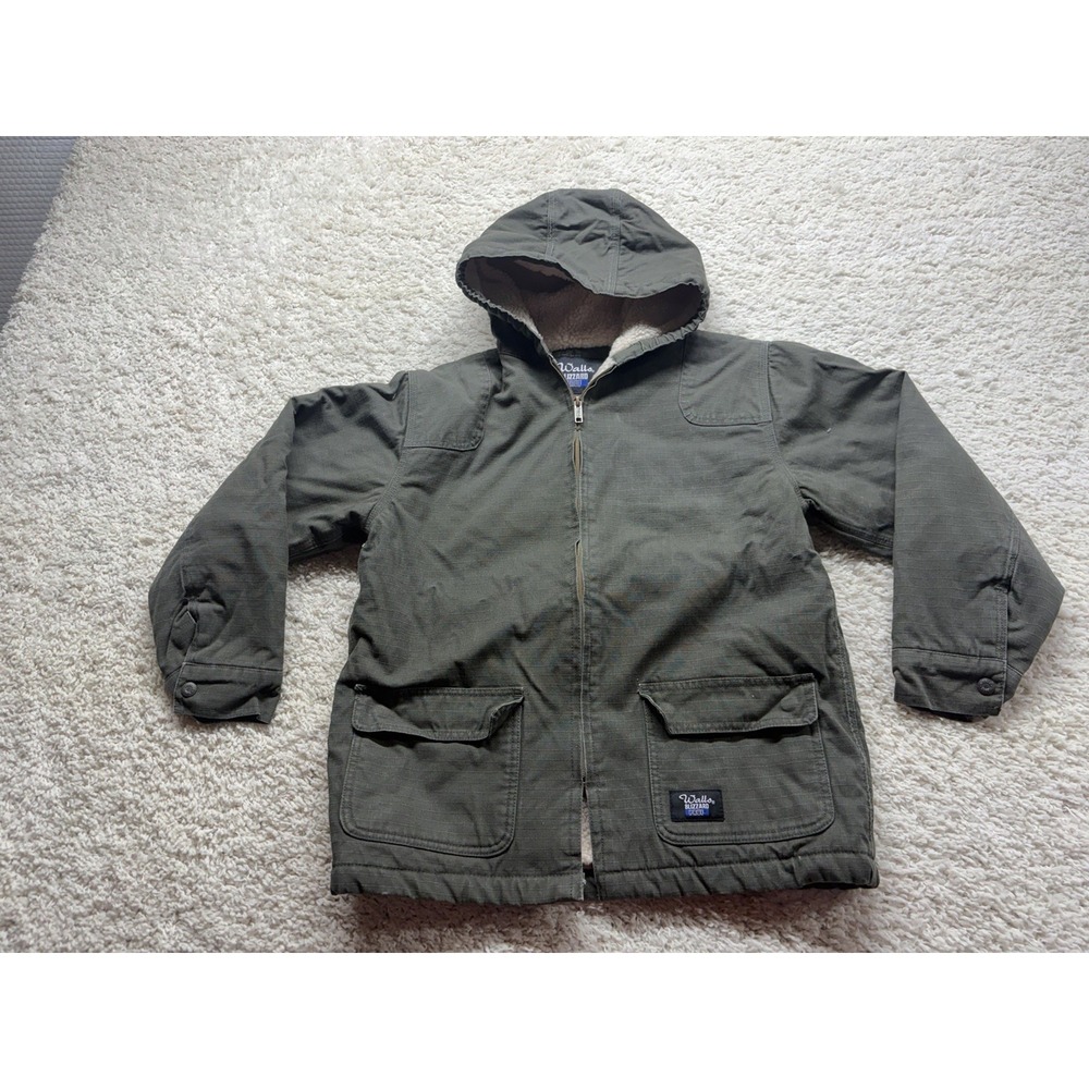 Walls Jacket Youth L  12/14 Green Blizzard Pruf Ripstop Sherpa Lined Coat